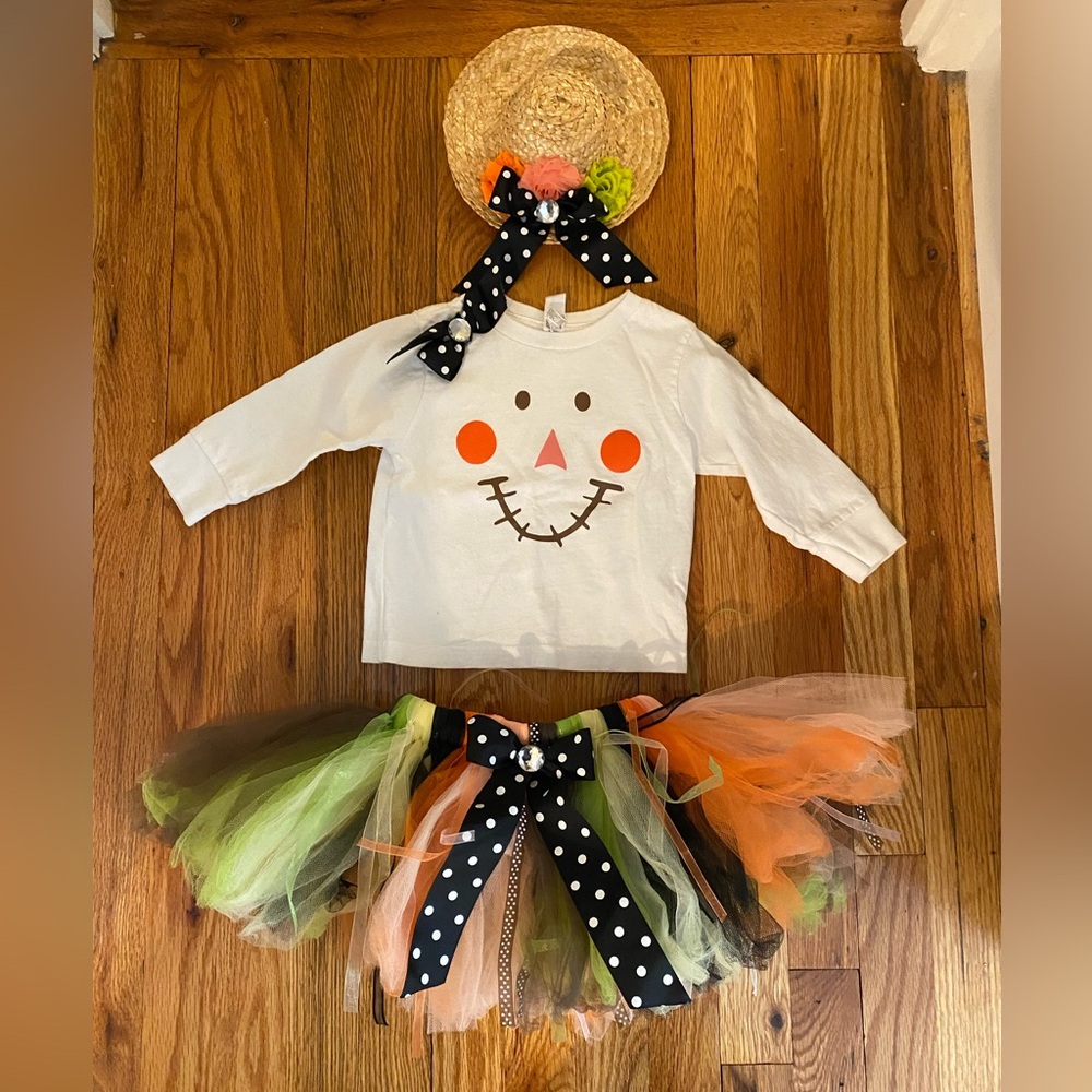 Gently used Scarecrow Costume - White, Orange, Green
